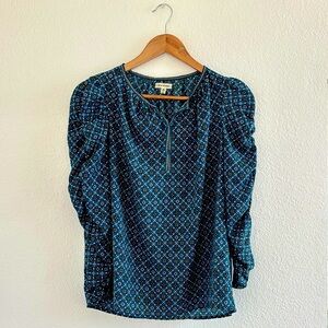 Max Studio blue patterned blouse, size XS